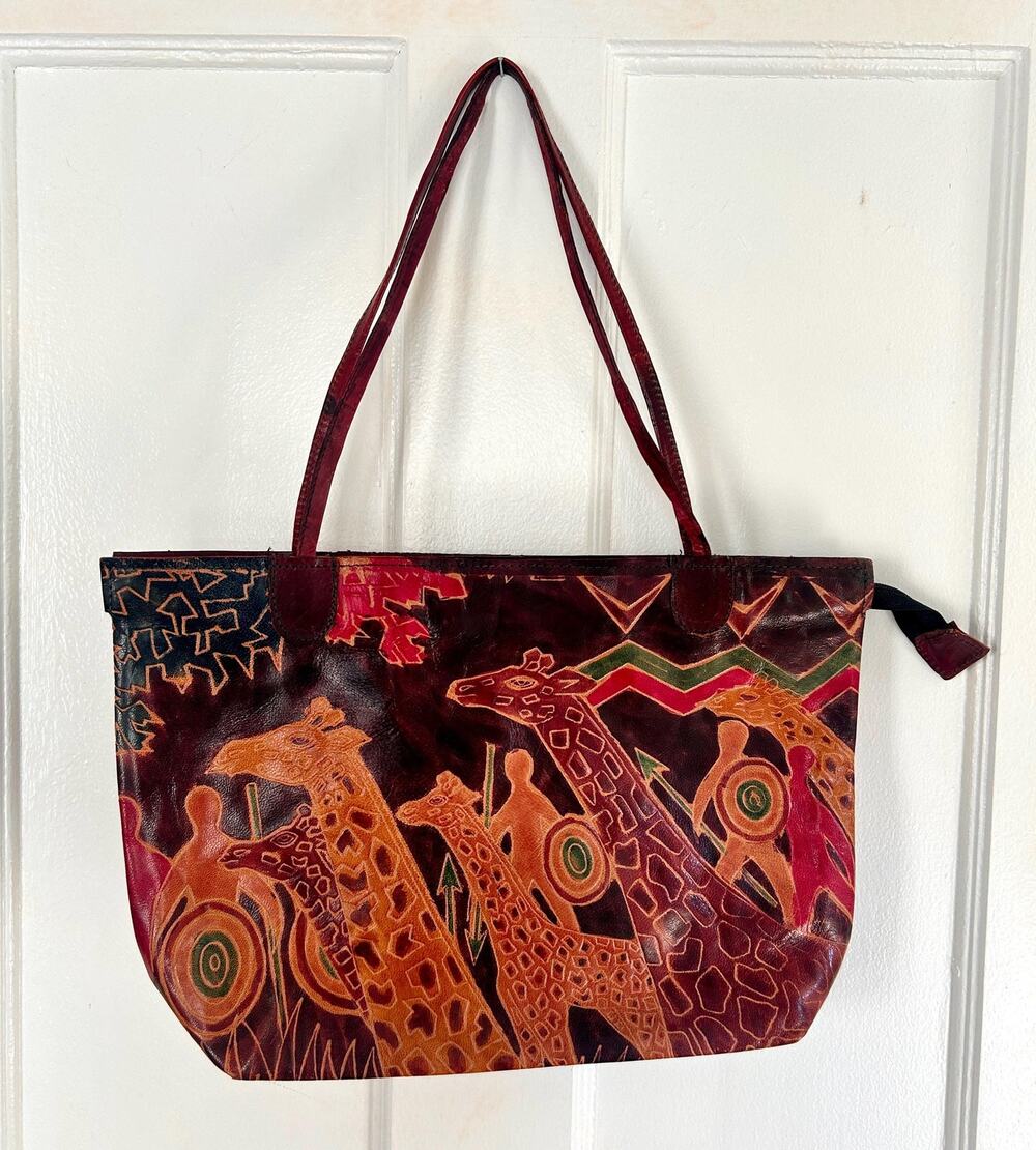 Vintage Hand Tooled and Dyed Leather Tote Bag | Made in India | Boho Style